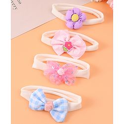 Babyhug Free Size Headbands With Bow & Floral Applique Pack Of 4 - Multicolour