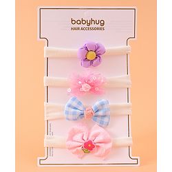 Babyhug Free Size Headbands With Bow & Floral Applique Pack Of 4 - Multicolour