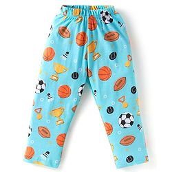 Babyhug Cotton Knit Full Sleeves Night Suit With Sports Theme Print - Light Blue