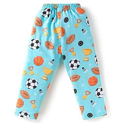 Babyhug Cotton Knit Full Sleeves Night Suit With Sports Theme Print - Light Blue