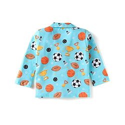 Babyhug Cotton Knit Full Sleeves Night Suit With Sports Theme Print - Light Blue