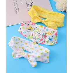 Babyhug Headbands with Bow Applique & Polka Dots Print Free Size Pack of 3 - White & Yellow