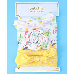 Babyhug Headbands with Bow Applique & Polka Dots Print Free Size Pack of 3 - White & Yellow
