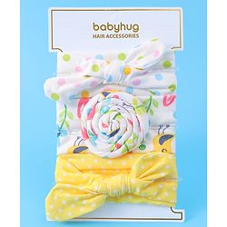 Babyhug Headbands with Bow Applique & Polka Dots Print Free Size Pack of 3 - White & Yellow