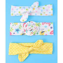Babyhug Headbands with Bow Applique & Polka Dots Print Free Size Pack of 3 - White & Yellow