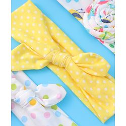 Babyhug Headbands with Bow Applique & Polka Dots Print Free Size Pack of 3 - White & Yellow