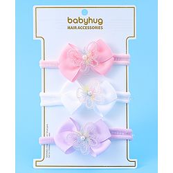 Babyhug Headbands With Bow Applique Pack of 3 - Pink White & Purple