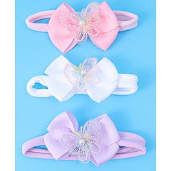 Babyhug Headbands With Bow Applique Pack of 3 - Pink White & Purple