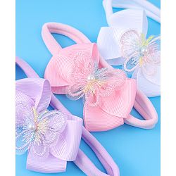 Babyhug Headbands With Bow Applique Pack of 3 - Pink White & Purple