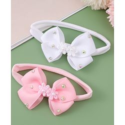 Babyhug Headbands With Bow Applique Pack of 2 - Pink & White