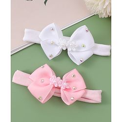 Babyhug Headbands With Bow Applique Pack of 2 - Pink & White