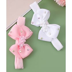 Babyhug Headbands With Bow Applique Pack of 2 - Pink & White