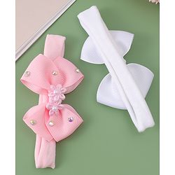 Babyhug Headbands With Bow Applique Pack of 2 - Pink & White