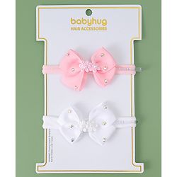 Babyhug Headbands With Bow Applique Pack of 2 - Pink & White
