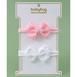 Babyhug Headbands With Bow Applique Pack of 2 - Pink & White