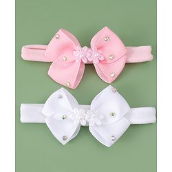 Babyhug Headbands With Bow Applique Pack of 2 - Pink & White