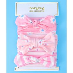 Babyhug Headbands with Bow Applique & Floral Print Free Size Pack of 3 - Pink