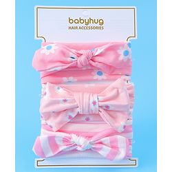 Babyhug Headbands with Bow Applique & Floral Print Free Size Pack of 3 - Pink
