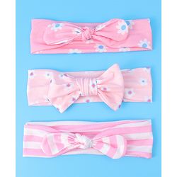 Babyhug Headbands with Bow Applique & Floral Print Free Size Pack of 3 - Pink