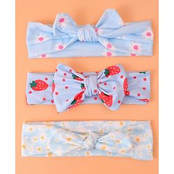 Babyhug Printed Headbands with Bow Applique Free Size Pack of 3 - Blue