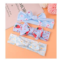 Babyhug Printed Headbands with Bow Applique Free Size Pack of 3 - Blue