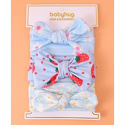 Babyhug Printed Headbands with Bow Applique Free Size Pack of 3 - Blue
