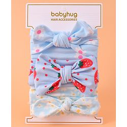 Babyhug Printed Headbands with Bow Applique Free Size Pack of 3 - Blue