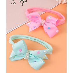 Babyhug Headbands With Bow Applique Pack of 2 - Pink & Green
