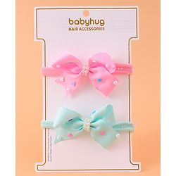 Babyhug Headbands With Bow Applique Pack of 2 - Pink & Green