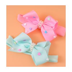 Babyhug Headbands With Bow Applique Pack of 2 - Pink & Green