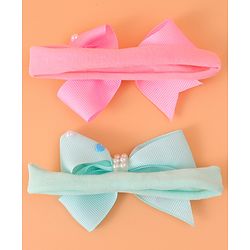 Babyhug Headbands With Bow Applique Pack of 2 - Pink & Green