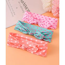 Babyhug Headbands with Bow Applique & Polka Dots Print Free Size Pack of 3 - Pink Mint & Peach