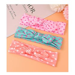 Babyhug Headbands with Bow Applique & Polka Dots Print Free Size Pack of 3 - Pink Mint & Peach