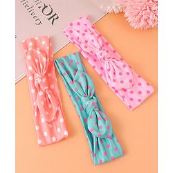 Babyhug Headbands with Bow Applique & Polka Dots Print Free Size Pack of 3 - Pink Mint & Peach