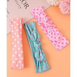 Babyhug Headbands with Bow Applique & Polka Dots Print Free Size Pack of 3 - Pink Mint & Peach