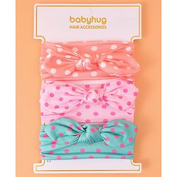 Babyhug Headbands with Bow Applique & Polka Dots Print Free Size Pack of 3 - Pink Mint & Peach