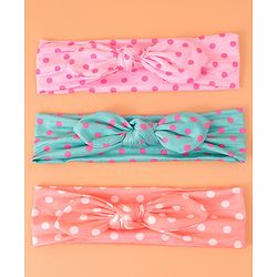 Babyhug Headbands with Bow Applique & Polka Dots Print Free Size Pack of 3 - Pink Mint & Peach