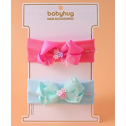 Babyhug Headbands With Bow Applique Pack of 2 - Pink & Green