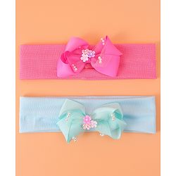 Babyhug Headbands With Bow Applique Pack of 2 - Pink & Green