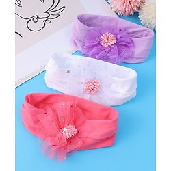 Babyhug Headbands with Bow Applique Free Size Pack of 3 - Dark Pink White & Purple