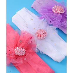 Babyhug Headbands with Bow Applique Free Size Pack of 3 - Dark Pink White & Purple