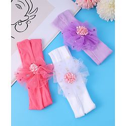 Babyhug Headbands with Bow Applique Free Size Pack of 3 - Dark Pink White & Purple