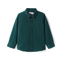 Babyhug Cotton Knit Full Sleeves Solid Collar Shirt - Dark Green