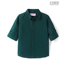 Babyhug Cotton Knit Full Sleeves Solid Collar Shirt - Dark Green