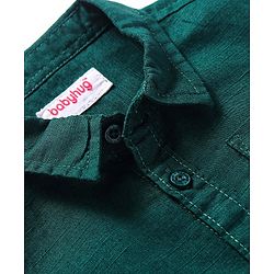 Babyhug Cotton Knit Full Sleeves Solid Collar Shirt - Dark Green