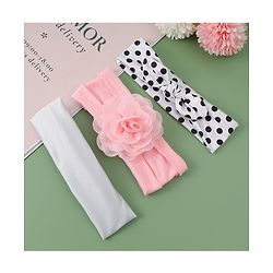 Babyhug Headbands with Floral & Bow Applique Free Size Pack of 3 - Pink White & Silver
