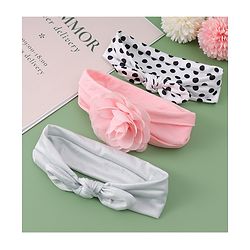 Babyhug Headbands with Floral & Bow Applique Free Size Pack of 3 - Pink White & Silver