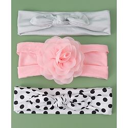 Babyhug Headbands with Floral & Bow Applique Free Size Pack of 3 - Pink White & Silver