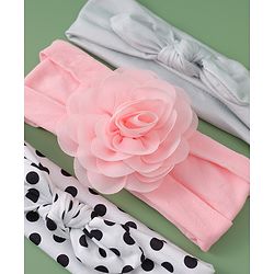 Babyhug Headbands with Floral & Bow Applique Free Size Pack of 3 - Pink White & Silver