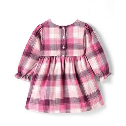 Babyhug Cotton Woven Full Sleeves Checkered Frock with Crochet Detailing - Pink